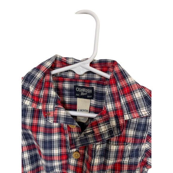 Oshkosh bgosh Boys Infant Baby Size 6 Months Blue Red Shirt Plaid Button Up 1 Pi - Picture 2 of 4
